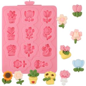 1 Pcs Mini Plant Silicone Mold, Sunflower Cactus Chocolate Fondant Mold, for Plant Theme Party Kitchen Baking Cookies Candy Chocolate Dough, Making Clay Bath Ball Resin