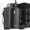 Coolflask Gallon Water Bottle Insulated with Straw&3 Lids, 128 oz Water Jug Large Stainless Steel Metal Vacuum Wide Mouth for Sports, Gym or Office, Non-BPA Keep Cold 48H Hot 24H, Magic Black
