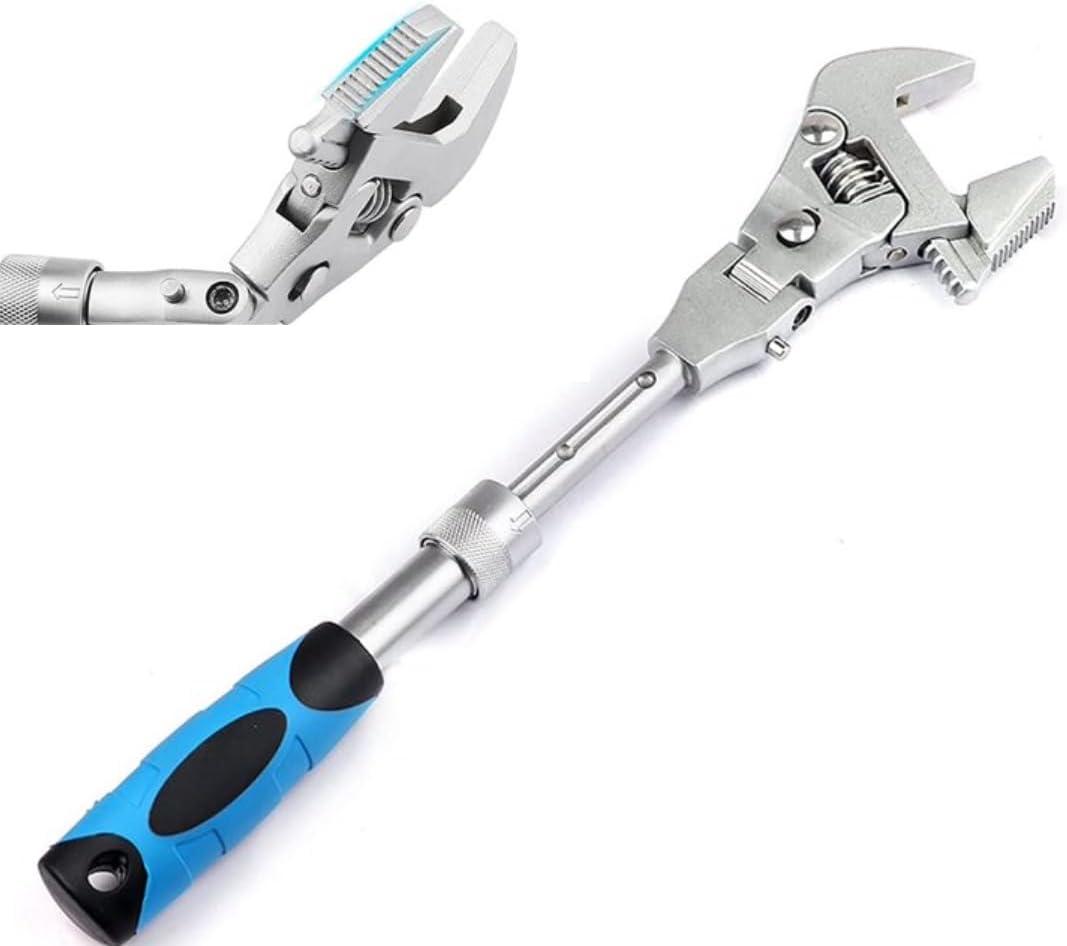 Flexhead Adjustable Wrench, 10" to 12" Ratcheting Crescent Wrenches with Retractable Extension Shank and 180 Rotating Head Flex Head Ratchet Wrench Tool