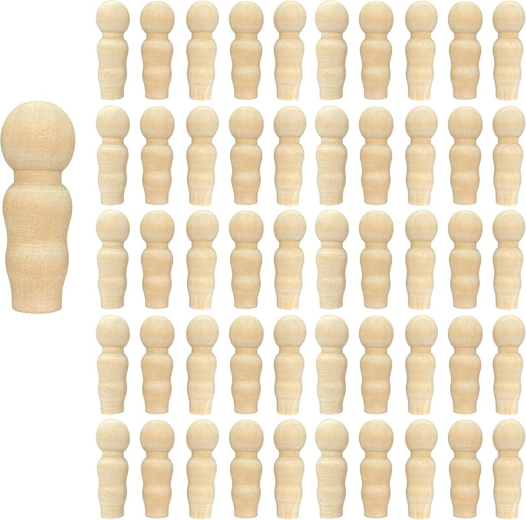 50 Pieces Wood Peg Dolls Unfinished Wooden People Craft Blank Family Figures 3/4 x 2-1/4 inch