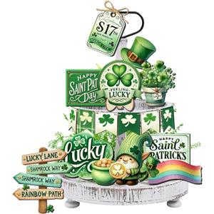 20 Pcs Saint Patricks Day Tiered Tray Decor Set - Lucky Saint Patricks Day Decorations for Home, Kitchen, Table Trays Decorative Farmhouse Wood Tier Tray Decor Items for 2 Tier Tray Decor