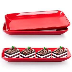 DELLING 3 Pack Rectangular Serving Platter and Trays, 12" Appetizer/Salad/Dessert Plates, Entertaining, Party, Romantic Date, Red