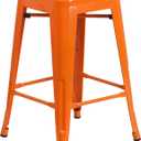 Flash Furniture Kai Commercial Grade 24" High Backless Orange Metal Indoor-Outdoor Counter Height Stool with Square Seat, Pack of 1