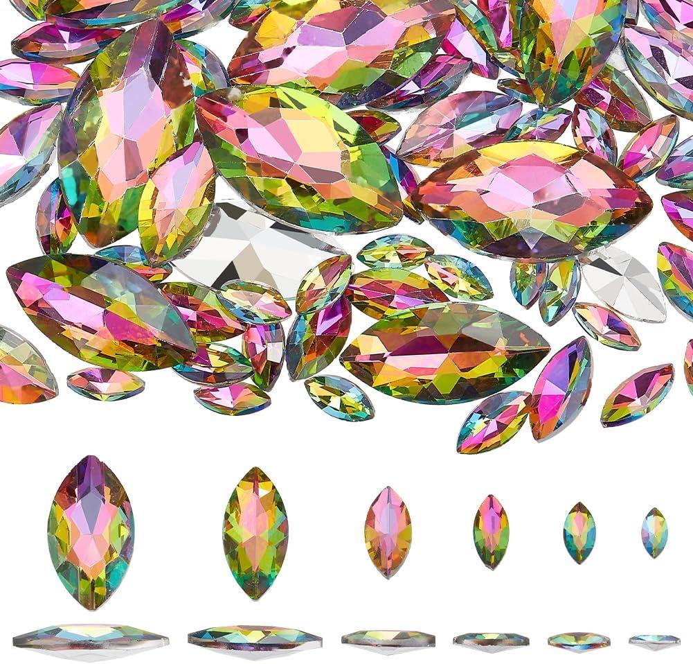 FINGERINSPIRE 94 Pcs Horse Eye Glass Rhinestones 6 Sizes Colorful Pointed Back Rhinestone Marquise Shaped Faceted Gem Stone Crystal Jewelry Embelishment with Plated Back for Craft Decor Jewelry Making