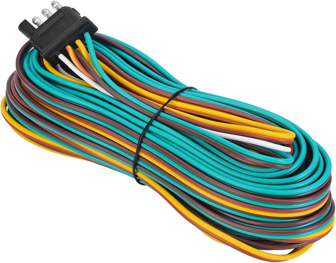 35FT Trailer Wiring Harness Kit, 4 Wire, Color Coded Wishbone Style, 42" Ground, 4 Pin Connector