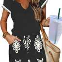 SAUKOLE Women Summer T Shirt Dress Casual Short Sleeve V Neck Dress with Pockets Drawstring Waist Short Dresses
 (Black, L)