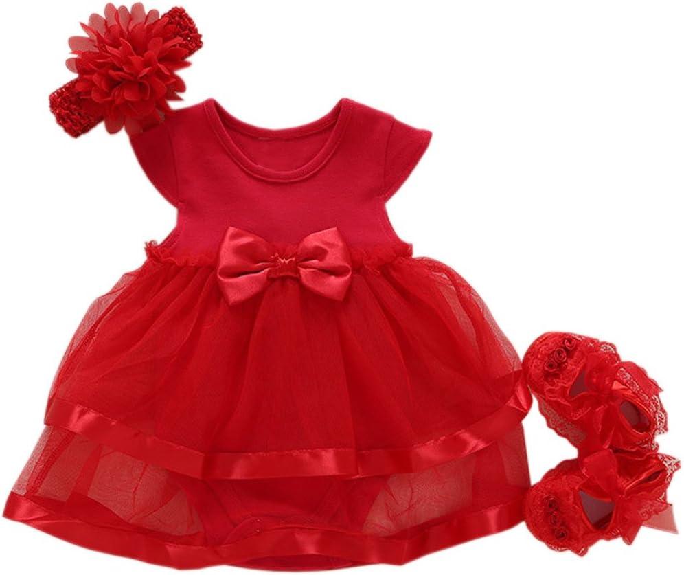 Niyage Baby Girls Clothes Dress Flowers Romper Sets Infant Tutu Bodysuit Party Outfits (Red, 11)