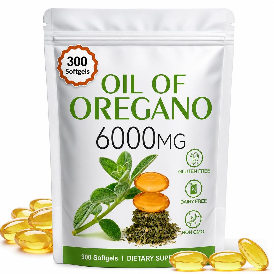 Oil of Oregano Softgels with Black Seed Oil, 300 Softgels, 6000mg Per Serving, 2 in 1 Formulated for Immune Support, Plant Based Non-GMO Herbal Supplement for Digestive Support, EXP: 2029/04/08