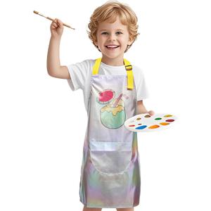 Kids Aprons with Pocket Cooking Baking Kitchen Art Cute Chef Apron for Boys Girls (Grey)