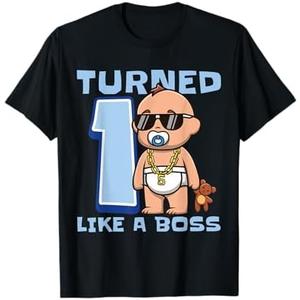 Baby 1st Birthday Boy Girl 1 Year Like a Boss Kids Boss T-Shirt, M