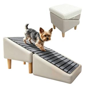 2-in-1 Split Ottoman Dog Ramp, Folding Pet Steps with Gentle 23 Incline, Portable Dog Stairs for Couch Bed, Perfect for Older Dogs, Khaki (20.08")