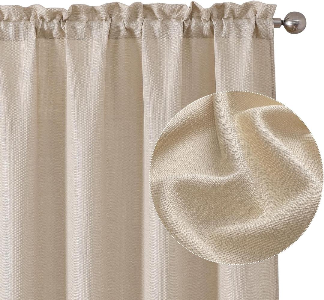 Chyhomenyc Bedroom Curtains 54 Inch Length 2 Panels, Faux Linen Textured Semi Light Filtering Soft Airy Rod Pocket Window Treatment Drapes for Living Room, Each 30Wx54L, Linen Color