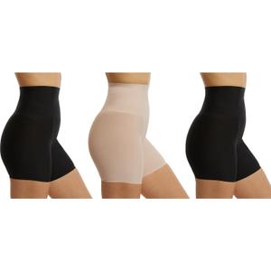 Skinnygirl Women's High Waist Tummy and Thigh Shapewear Shorts, 3-Pack (Large, Black/Ondine Blush/Black)