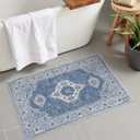 Seavish Blue Boho Bathroom Rugs, 18x26 Inch Vintage Distressed Absorbent Bath Mat, Small Non Slip Washable Bath Rug for Sink Shower Vanity, Soft and Comfortable Oriental Bathroom Floor Mat