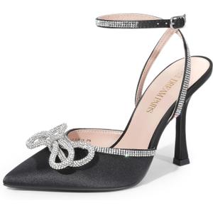 DREAM PAIRS Women's High Heels Destiny Closed Toe Strappy Heels Sexy Rhinestone Ankle Strap Pumps Wedding Bridal Party Dress Shoes (9, Black)