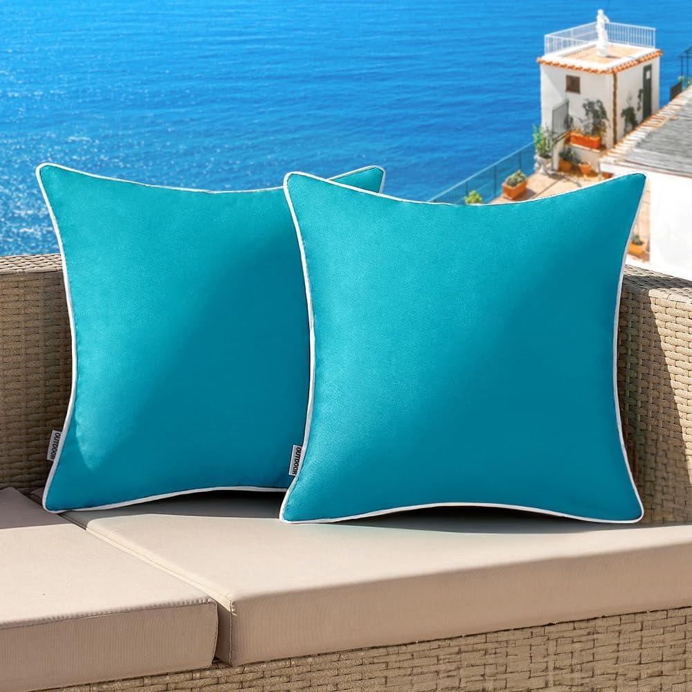 MIULEE Pack of 2 Outdoor Waterproof Pillow Covers Decorative Farmhouse Throw Pillow Covers Square Solid Color Couch Cushions Spring for Patio Tent Bed Sofa Living Room 18x18 Inch Teal Blue