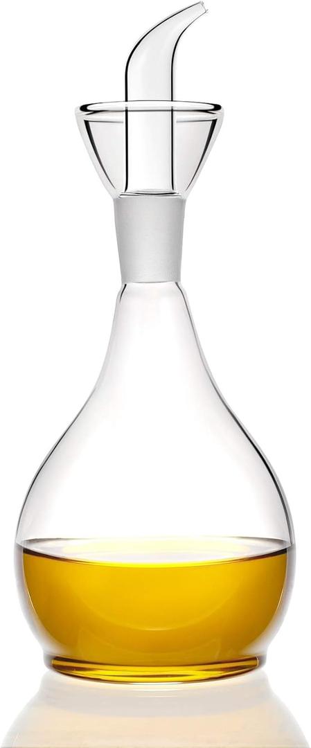 HAIZEEN 13ounce/ 380 ml Clear Glass Olive Oil Dispenser Bottle - Oil & Vinegar Cruet with Pourers and NO Funnel Needed - Olive Oil Carafe Decanter for Kitchen and BBQ