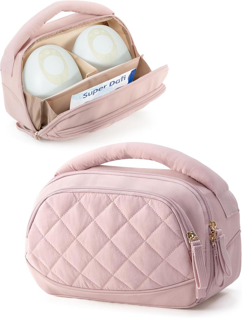 Wearable Breast Pump Bag Compatible with Momcozy, Medela and Eufy Pumps, Portable Pumping Bag with Handle for Work, Travel, and Family Use, Pink