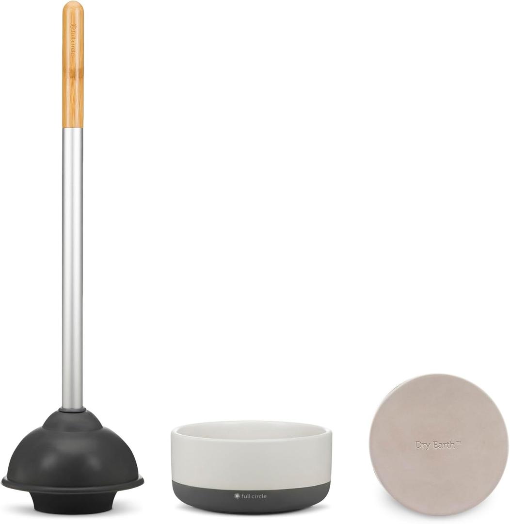 Full Circle Royal Plunge - Bathroom Toilet Plunger with Ceramic Holder and Instant-Dry Coating for Mold & Mildew Prevention, Easy to Clean & More Hygenic, White