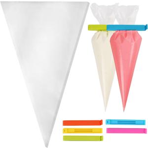 LotFancy Piping Bags 18 Inch, Pack of 100, Extra Thick Anti-Burst Pastry Bags with 5 Clips, Disposable Cake Decorating Bag for Cupcakes Cookies