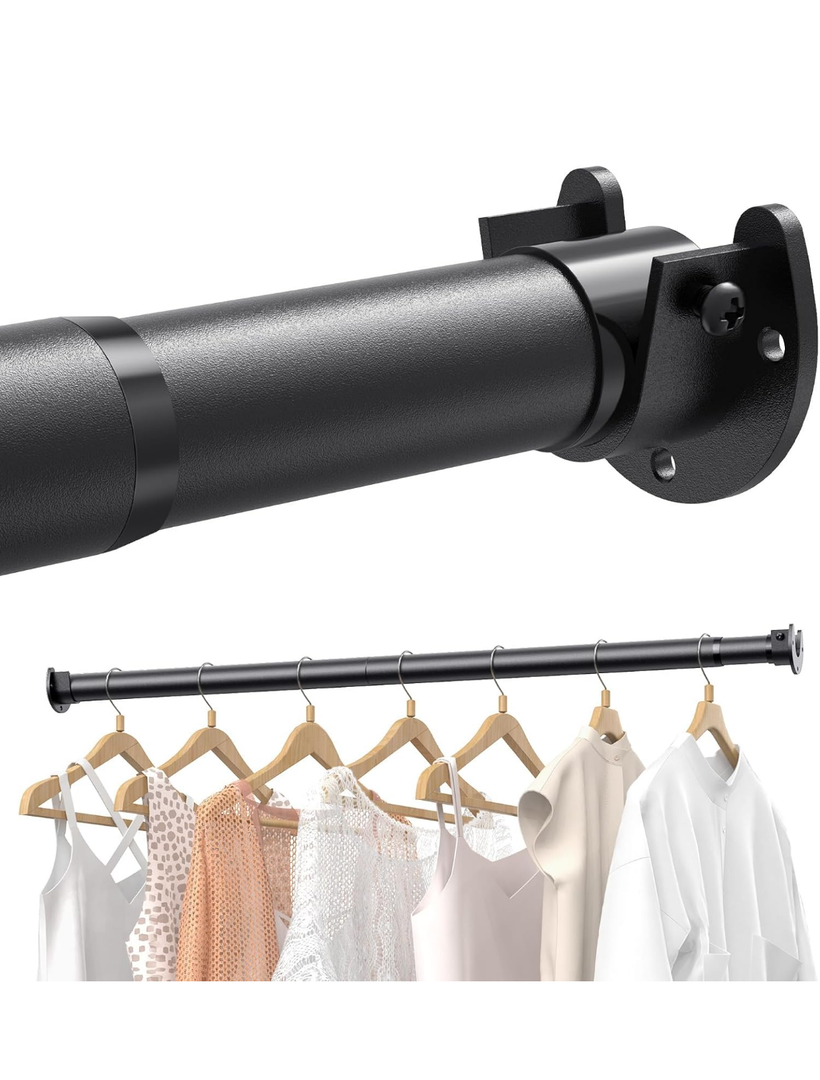 Closet Rods for Hanging Clothes, 17 to 84 Inches Stepless Adjustable Metal Closet Rod, 1.3 Inches Heavy Duty Clothes Hanging Rod for Closet Wardrobes Laundry RV