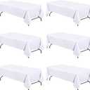 WEALUXE White Table Cloths for 6 Foot Folding Tables [6 Pack, 60x102 Inches] White Tablecloths Rectangular, Stain and Wrinkle Resistant Washable Linen Fabric Cloth