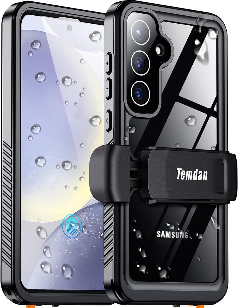 Temdan Compatible with Samsung Galaxy S24 Case Waterproof with Belt Clip Holster, Built-in Lens & Screen Protector Military Grade Shockproof Dropproof IP68 Underwater Full Body Phone Case
