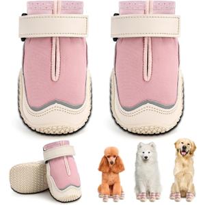 Hcpet Dog Boots for Large Dogs, Dog Shoes for Hot Pavement Winter Snow, Paw Protector Dog Booties Designed for Comfort and Breathability, Outdoor Booties for Small Medium Dogs for Hiking Pink Size 2