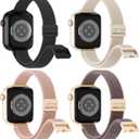 Slim Braided with Magnetic Clasp Compatible with Apple Watch Bands 42mm 44mm 45mm 49mm Women Men, Thin Elastic Nylon Loop Sport Strap for iWatch