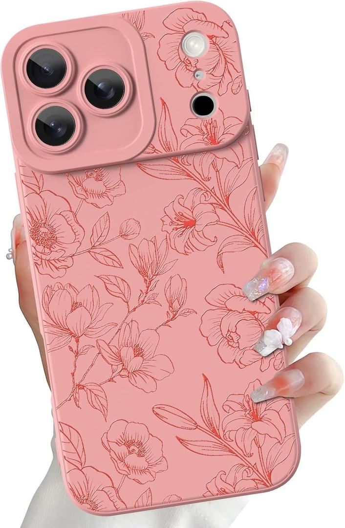 OOK for iPhone 17 Pro 6.3inch Silicone Slim Case,Pink Gardenias | Silicone Floral Flower Cute Pattern,Camera Protection Soft Slim Phone Cover for Girls Women