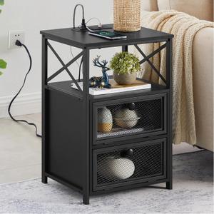 VECELO Black End Table with USB Ports and Outlets,24 Inch Nightstands with Charging Station and Storage Shelf for Bedroom,Living Room, 1 Set VECELO Black End Table with USB Ports and Outlets,24 Inch Nightstands with Charging Station and Storage Shelf for Bedroom,Living Room, 1 Set