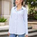 HOTOUCH Womens Striped Button Down Shirts Collared Shirt Casual Long Sleeve Business Office Work Blouses Tops (S)