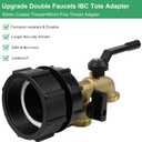 275-330 Gallon IBC Tote Water Tank Adapter, 2 in 1 Double Faucets 2.36" Coarse Thread+ 2.36"Fine Thread IBC Tote Valve Fittings Brass Hose Faucet Garden Hose Connector Replacement Parts