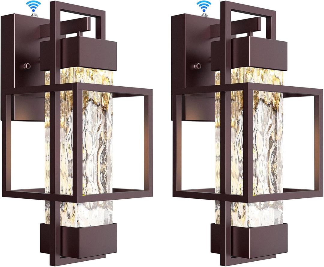 Modern Outdoor Light Fixtures Dusk to Dawn Outdoor Lighting 2 Pack, 15" Exterior Wall Sconce Waterproof Porch Light, Outside Light for House with Water Glass for Garage Doorway, Oil Rubbed Bronze (Bronze)
