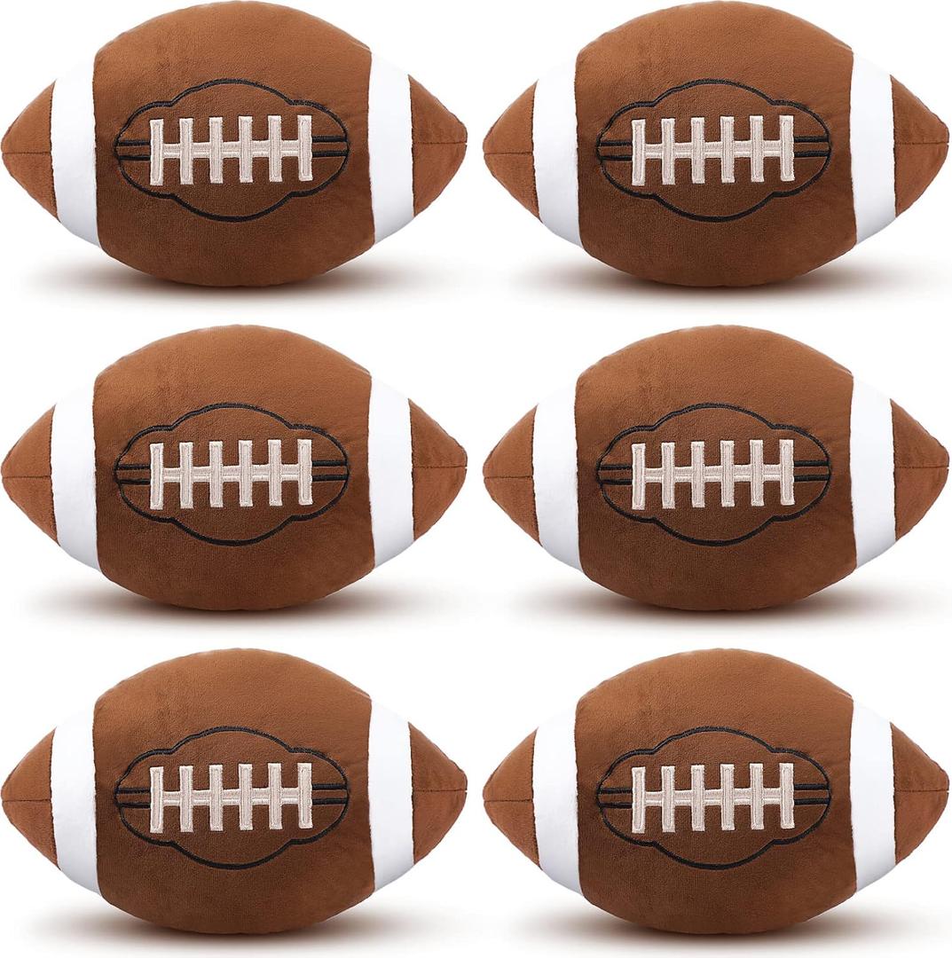 6 Pieces Plush Football Pillows Fluffy Toys Soft Stuffed Football Stuff Decor Sports Shaped Plush Toy for Kids Boy Child Baby Room