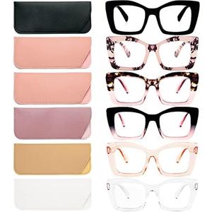 REAVEE Oversized Square Reading Glasses Oprah Style for Women, Blue Light Blocking Large Frame Computer Readers Spring Hinge