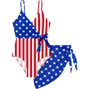 Girls Swimsuit One Piece Bathing Suit Tropical Floral with Adjustable Straps Girls' Swimwear with Cover Up 9-16T (11-12 Years, Blue+ red)