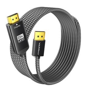 Warrky DisplayPort to HDMI Cable [8K@60Hz, 4K@240Hz, Nylon Braided, Black] 10FT Unidirectional DisplayPort 1.4 Source to HDMI 2.1 Display, DP to HDMI Compatible with PC, Dell, AMD, Lenovo, Monitor