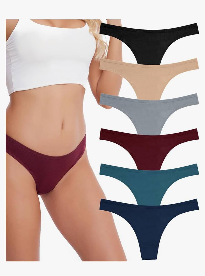 Women's Breathable Cotton Thong Panties Pack of 6, XL