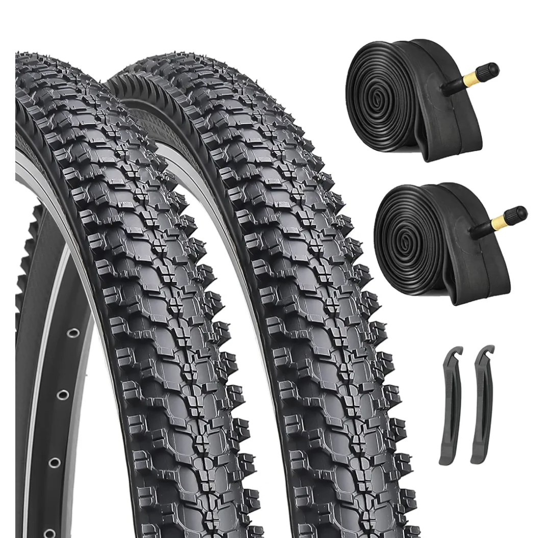 26-inch Mountain Bike Tires Set: Hycline 2-Pack 26x1.95 inch (54-559mm) Folding Replacement Puncture-Resistant Bicycle Tires and Pair 26-inch Inner Tubes with Tire Levers for MTB Off-Road Bike