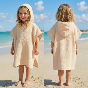 Frienda Muslin Hooded Beach Towel for 3-6 Years Kids Soft Muslin Bath Poncho for Baby Absorbent Fast Drying Blankets for Boys Girls Newborns Toddler Beach Pool Bath Essentials(Khaki)