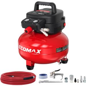 ECOMAX Air Compressor 6 Gallon 150 PSI Pancake Portable Oil-free Tank with 10 PCS Accessories Kit