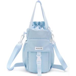 Water Bottle Holder with Strap Phone Pocket 32oz 40oz 64oz Tumbler Water Bottle Carrier Sling Bag Crossbody (Light Blue)