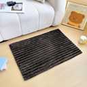 Gray Faux Fur Striped Plush Area Rug for Bedroom Living Room Sofa,3'x5' Fluffy Shaggy Rectangular Square Rug for Kids Teen Girls Room,Furry Carpet Rug for Nursery Baby Room (Grey)