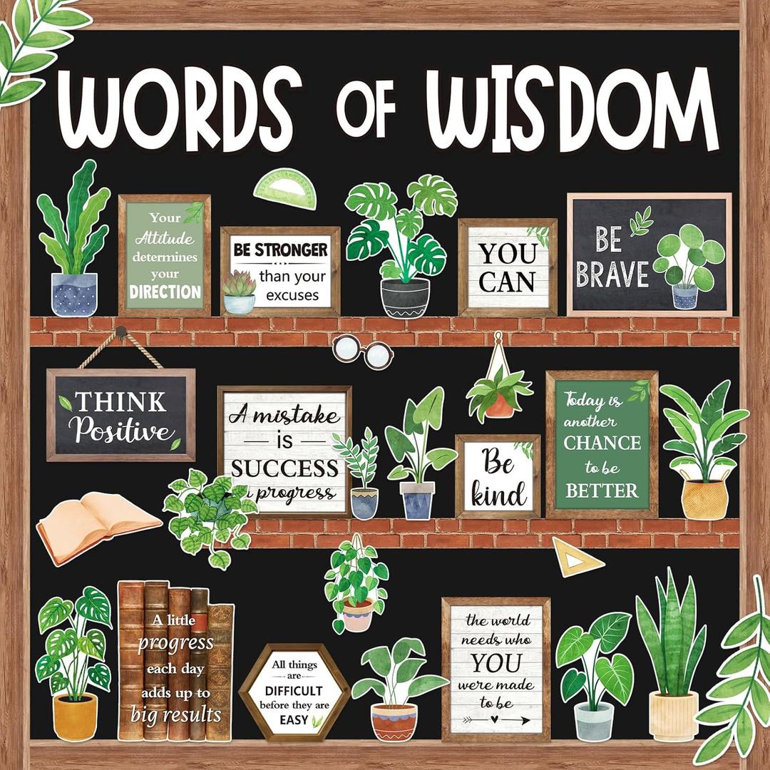 57 Pcs Plant Bulletin Board Set Inspirational Flower Bulletin Board Decoration Positive Cutout Classroom Decoration for School Office Home Teacher Classroom Wall Supplies