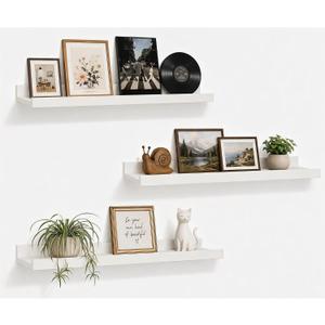 24inch Long Floating Shelves for Wall Decor, 3-Set Shelves with Lip, White