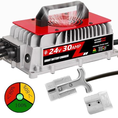 Voolex 24V 30A Forklift Charger Smart Trickle Charger 1000W Battery Maintainer, Automatic Compatible with Lead-Acid/AGM/Gel Batteries, for Pallet Jack/Scissor Lift/Floor Machine