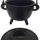 New Age Imports, Inc. Cast Iron Cauldron w/handle & lid, ideal for smudging, incense burning, ritual purpose, decoration, Halloween decoration, candle holder, etc. (Pot Style 4" Dia (BR90)) (Black)