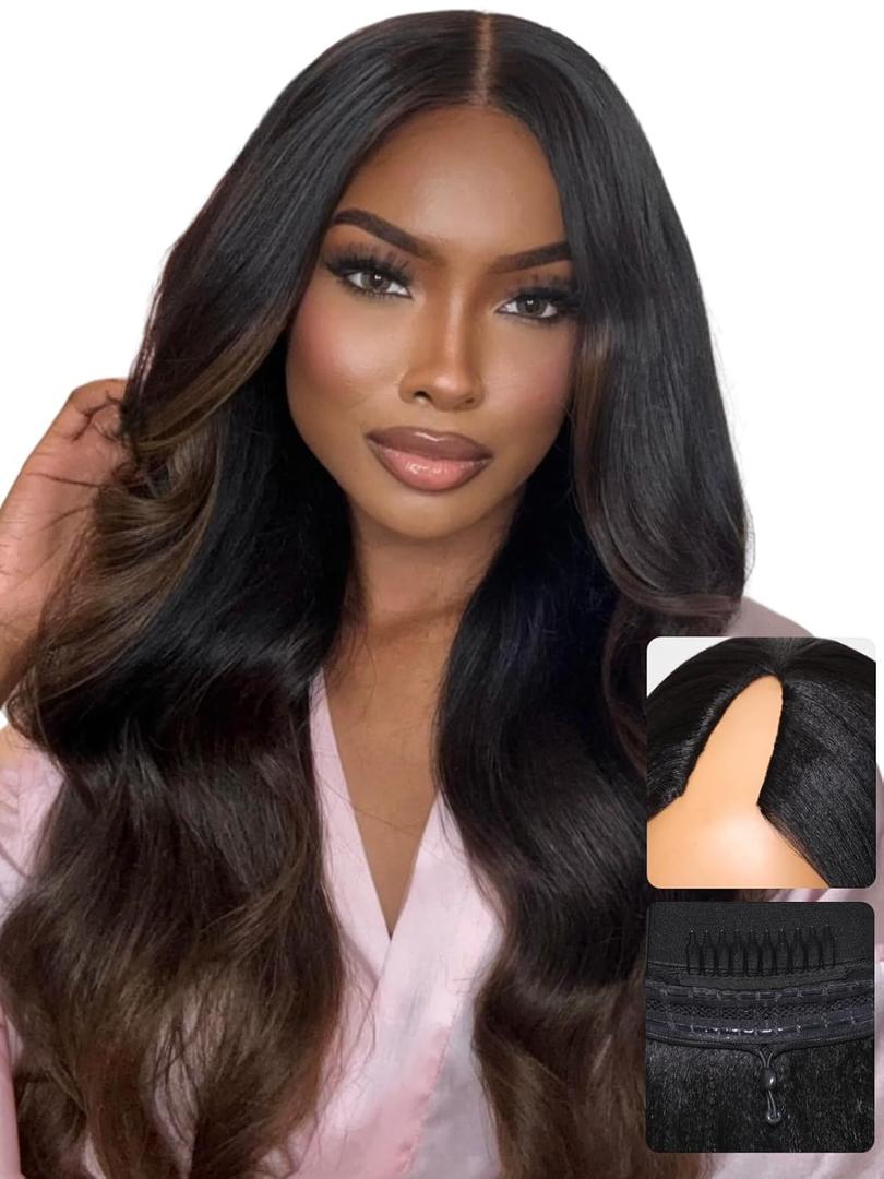 UNICE EasiContour Chestnut Brown Ombre V Part Wigs Human Hair Body Wave with Drawstring Glueless Clip in Vpart Human Hair Wig No Leave Out Beginner Friendly 150% Density 20 Inch