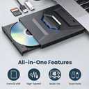 7-in-1 External Blu-ray Drive USB 3.0 & Type-C Portable BD/DVD/CD Burner Writer Reader with 3 USB Ports Hub & SD/TF Card Reader 6X Blu-ray Optical Drive for Laptop Desktop
